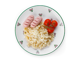 Макароны  с сыром и сосисками